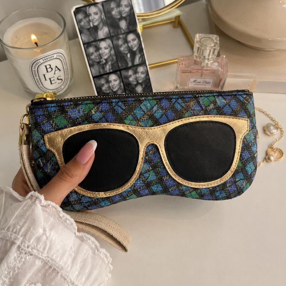 Talbots Sunglasses Wristlet Zip Pouch Coin Purse Plaid Novelty